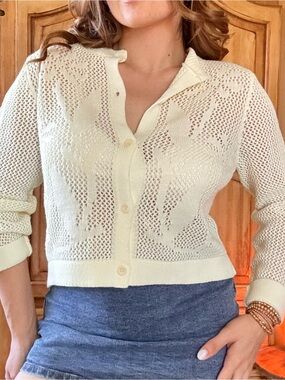 Miss Selfridge Open-Knit Button Cardigan in Cream